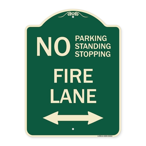 Signmission No Parking Standing or Stopping Fire Lane W/ Bidirectional Arrow Alum Sign, 24" x 18", G-1824-23613 A-DES-G-1824-23613 - main